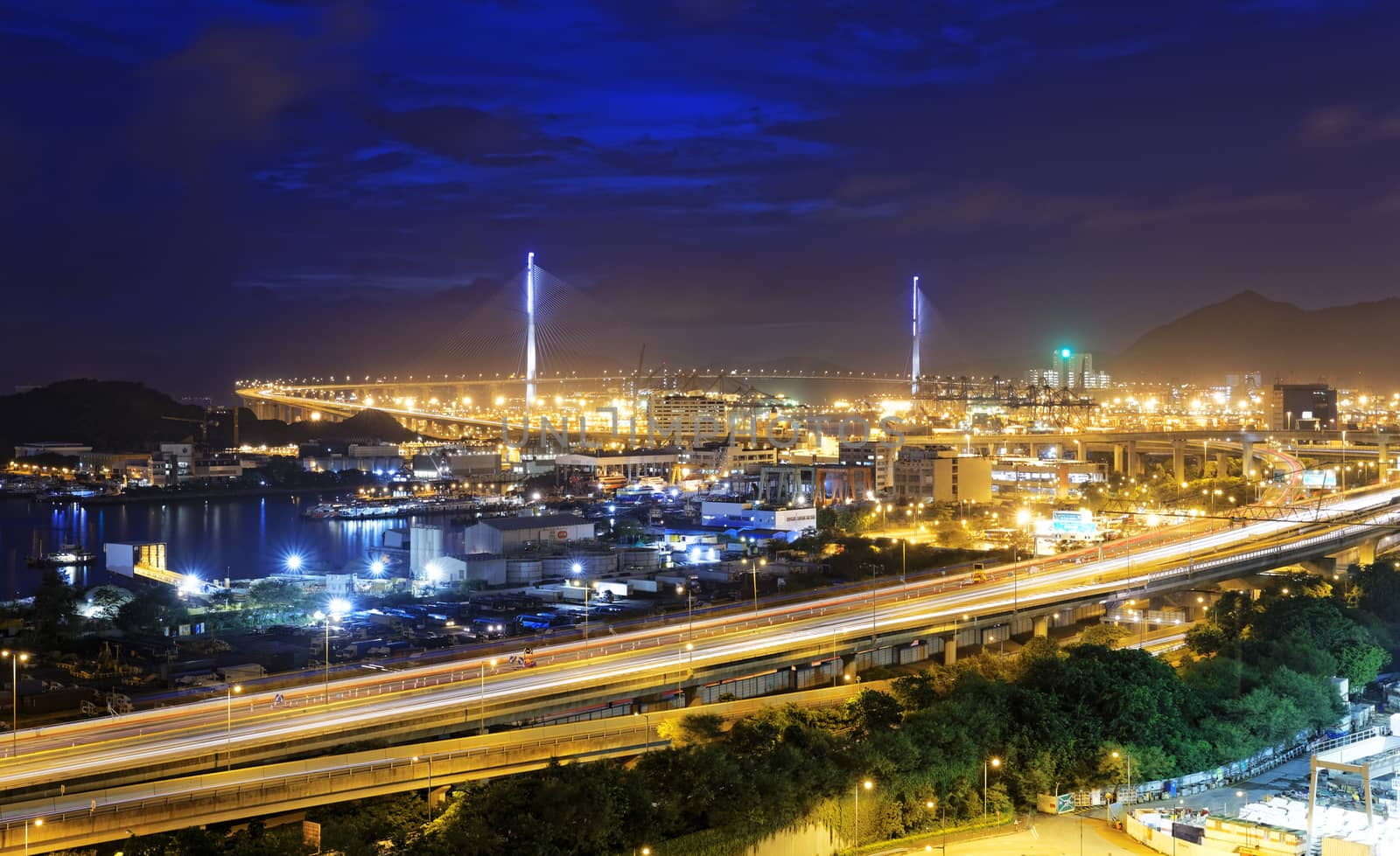 Hong Kong West Kowloon Corridor highway bridge at night