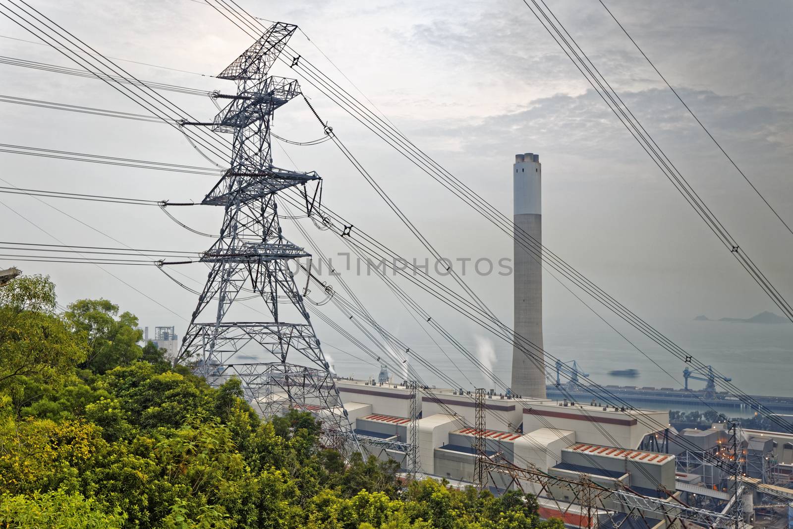 Power station and tower grey cloud