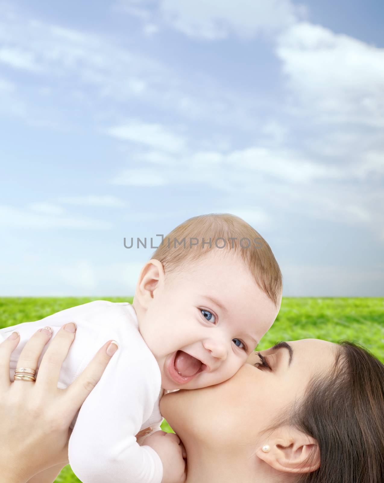 family, child and happiness concept - happy mother with baby