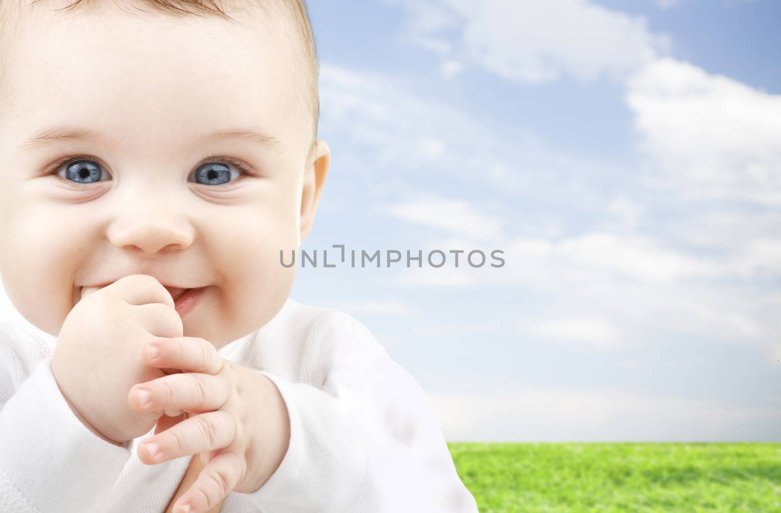 child, happiness and people concept - adorable baby