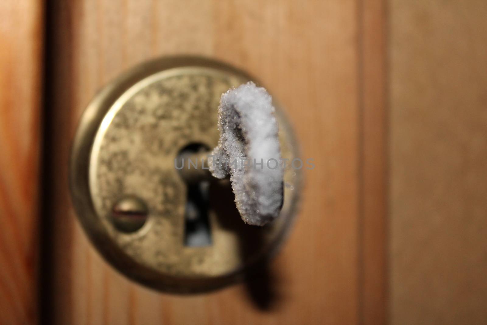 Inside door, With frosen key in the winter