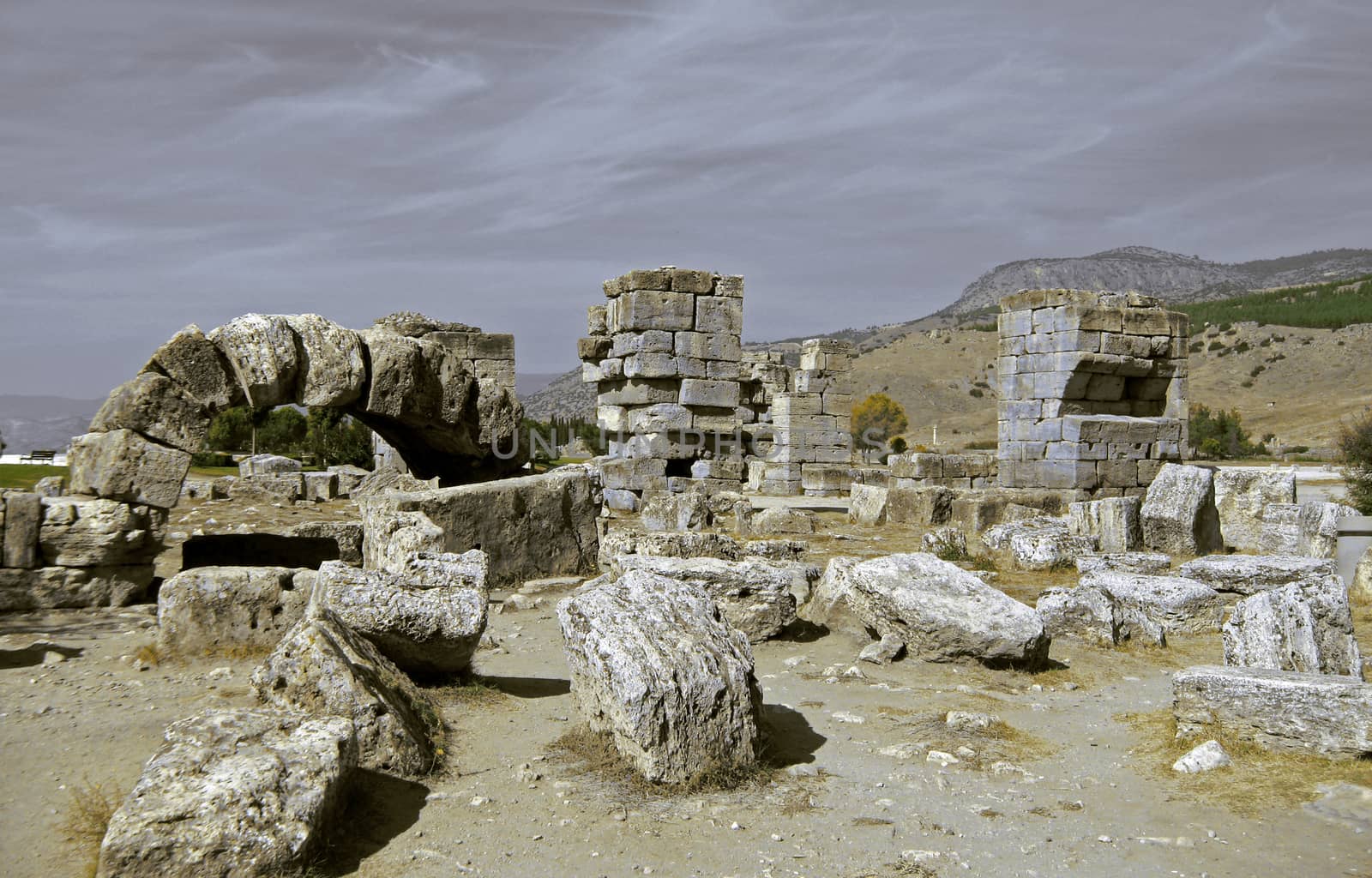 Ruins in the ancient town Hierapolis Turkey by scullery