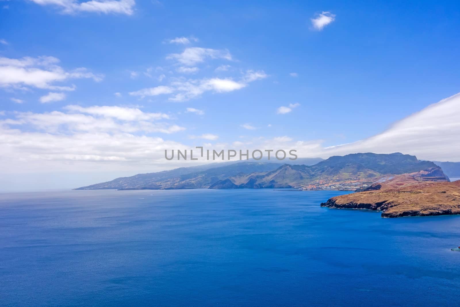 East coast of Madeira island - view towards Madeira Airport from peninsula Ponta de Sao Lourenco - most easterly point Ponta do Furado