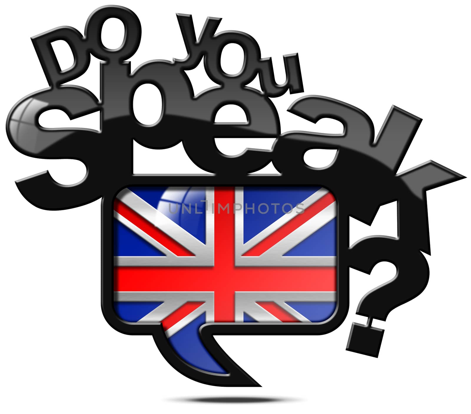 Speech bubble with uk flag and text Do you speak English? Isolated on white background