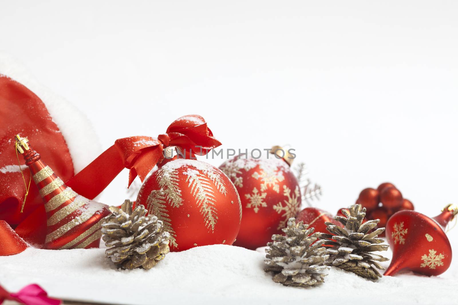 Christmas ball with red bow and ribbon