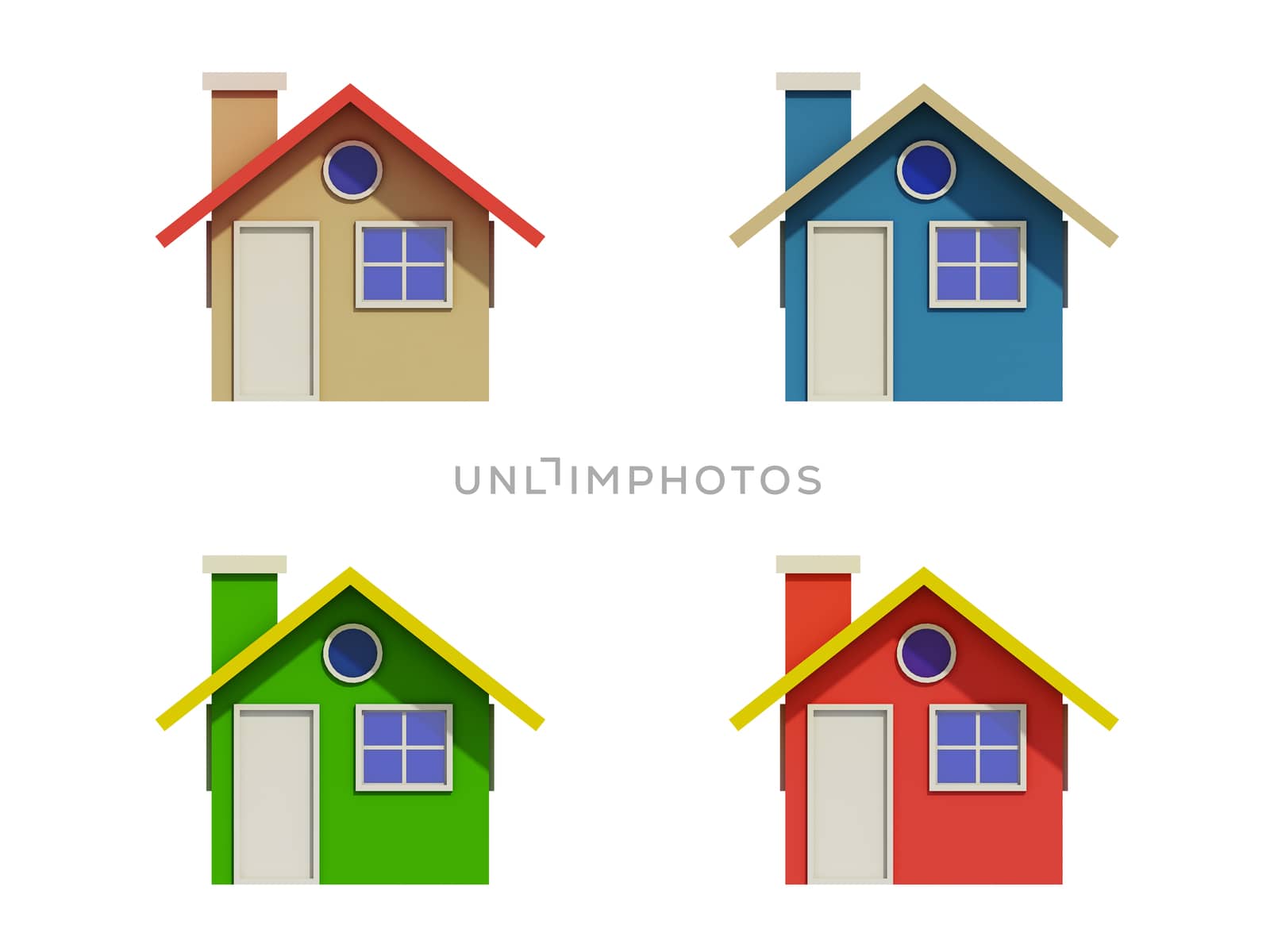 set of four houses with color changes