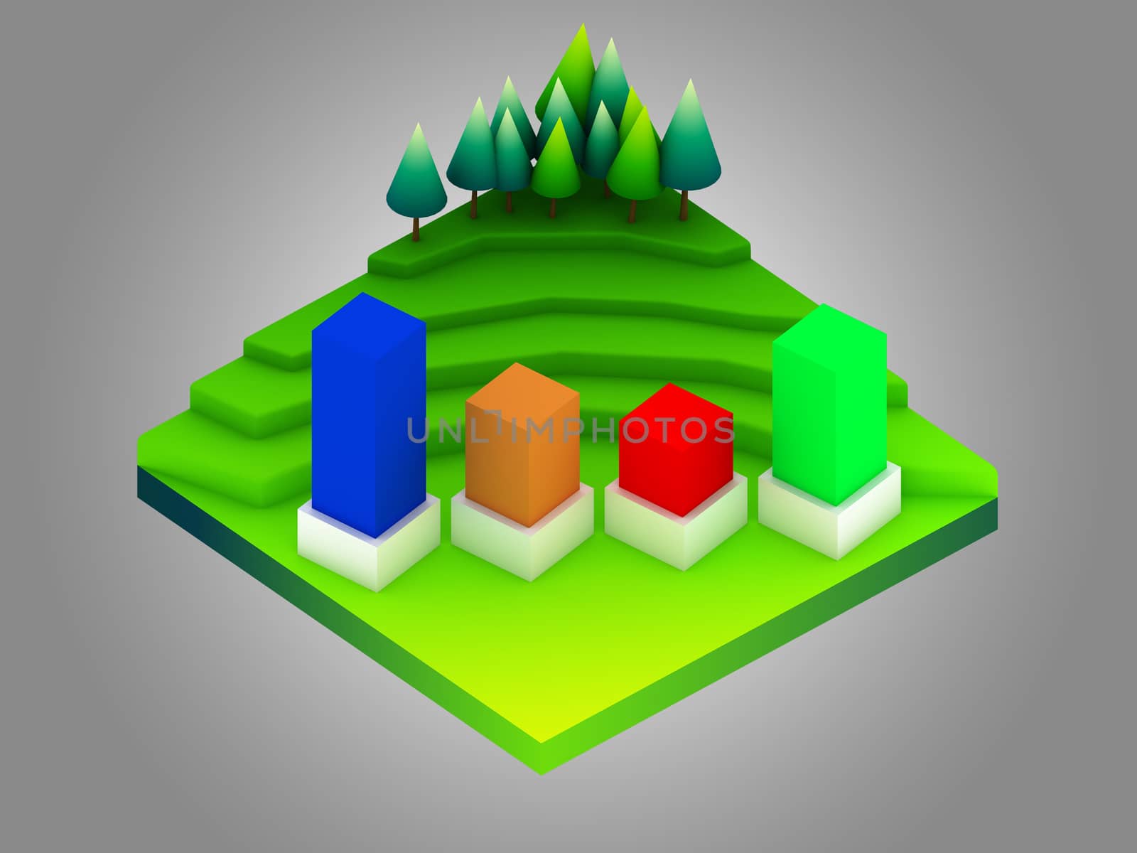 landscape concept isometric infographic,showing data analytics