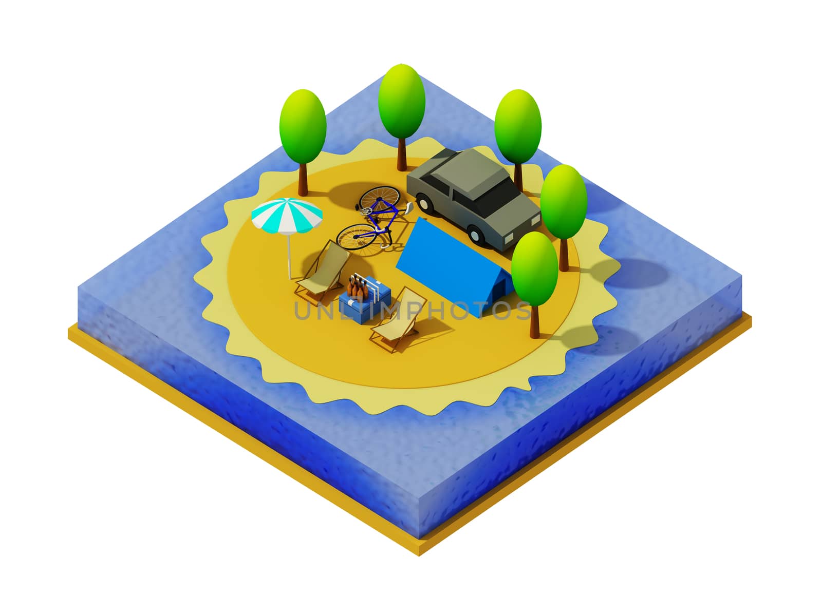 Isometric camping on the beach by teerawit