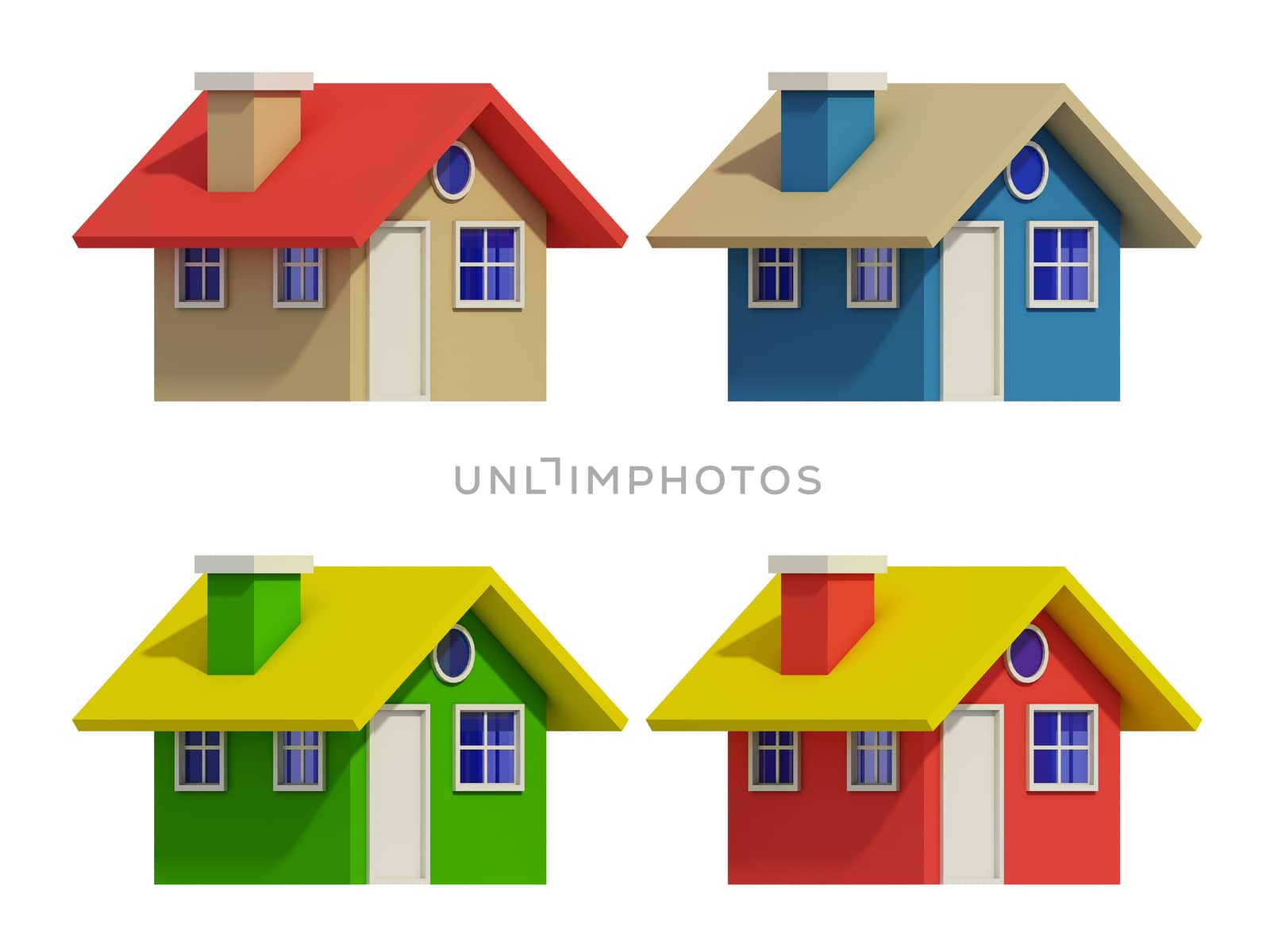 set of four houses with color changes