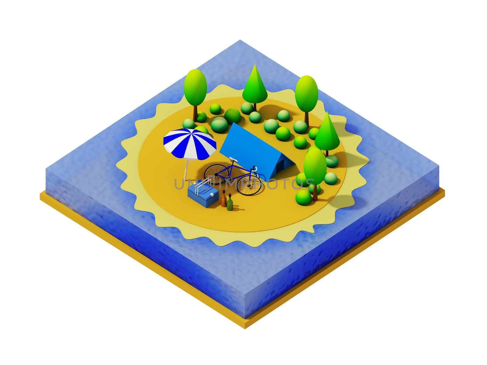 Isometric camping on the beach by teerawit