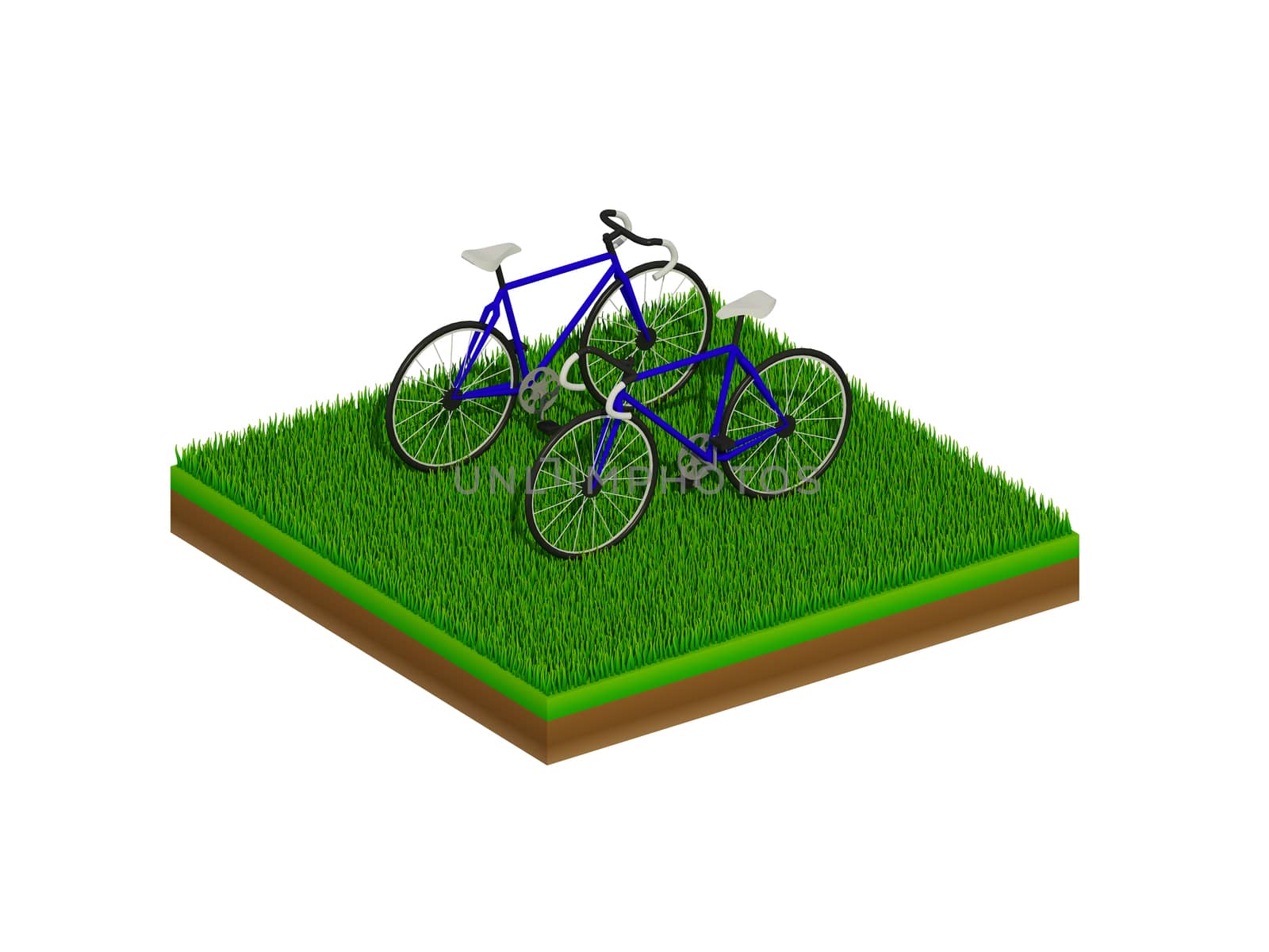 isometric blue bicycle on green grass by teerawit