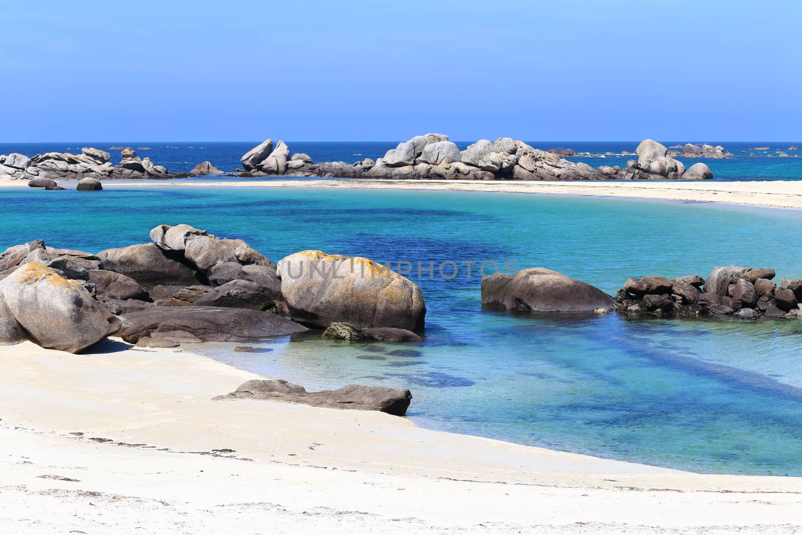 Boulders and beach of Saint Egarec at Kerlouan, Finistere, Brittany, France