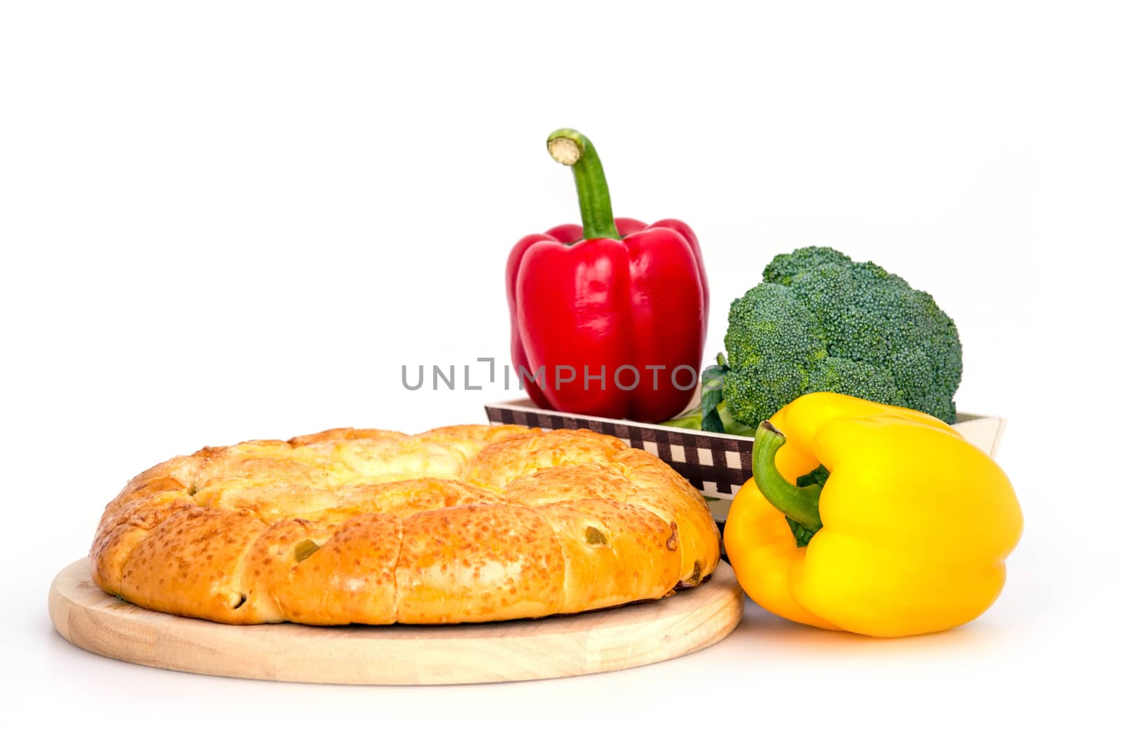 Composition with bread and vegetable  isolated on white by Yuri2012