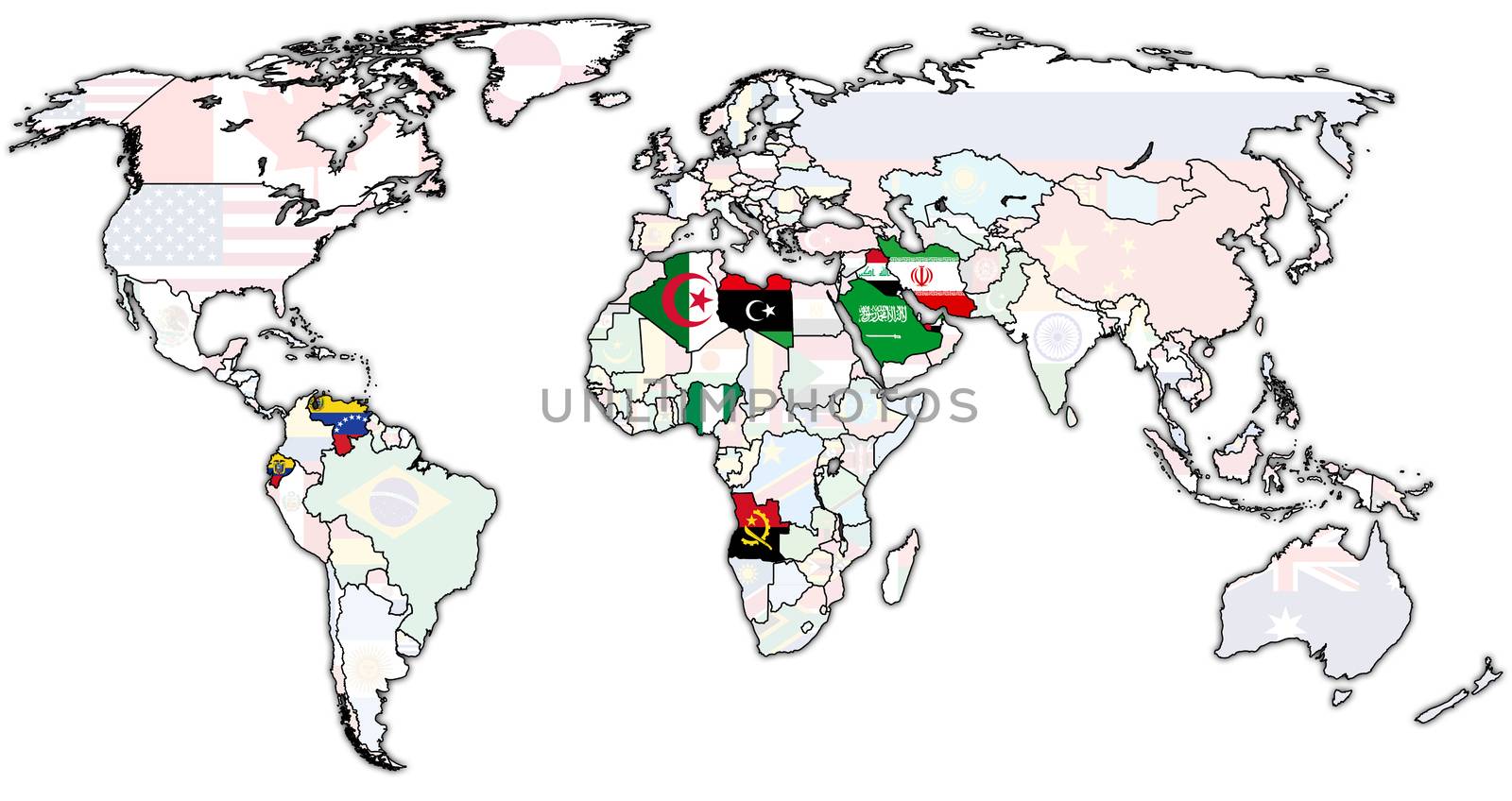 Organization of the Petroleum Exporting Countries on world map with national borders
