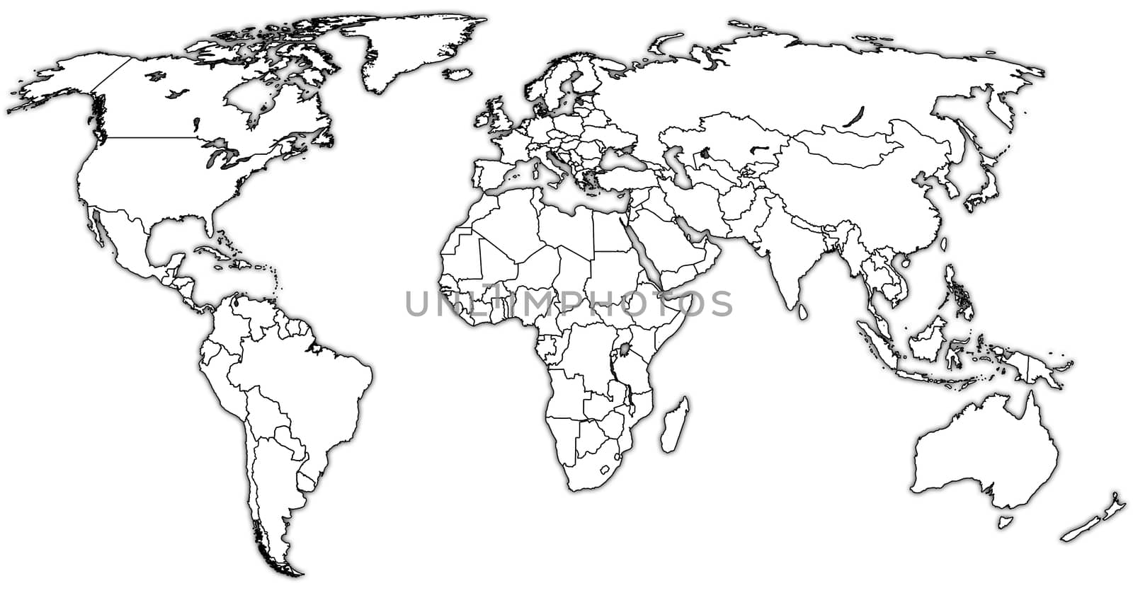 territories on  isolated over white world map with national borders