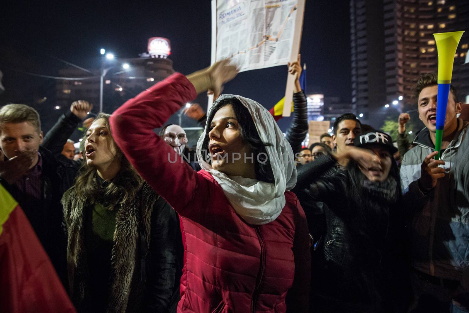 ROMANIA, Bucharest: Tens of thousands people demonstrated in the streets of Bucharest, Romania on November 5, 2015 to show their discontent with political corruption in the country. On Wednesday, Victor Ponta, Romania's prime minister, resigned after more than 30,000 people demanded he step down over the terrible Colectiv nightclub fire that left 32 people dead and more than 130 still hospitalized. Protesters marched in the center of the city blocking traffic in the area.Through taking to the streets, the civil society is trying to battle the endemic corruption in the country.