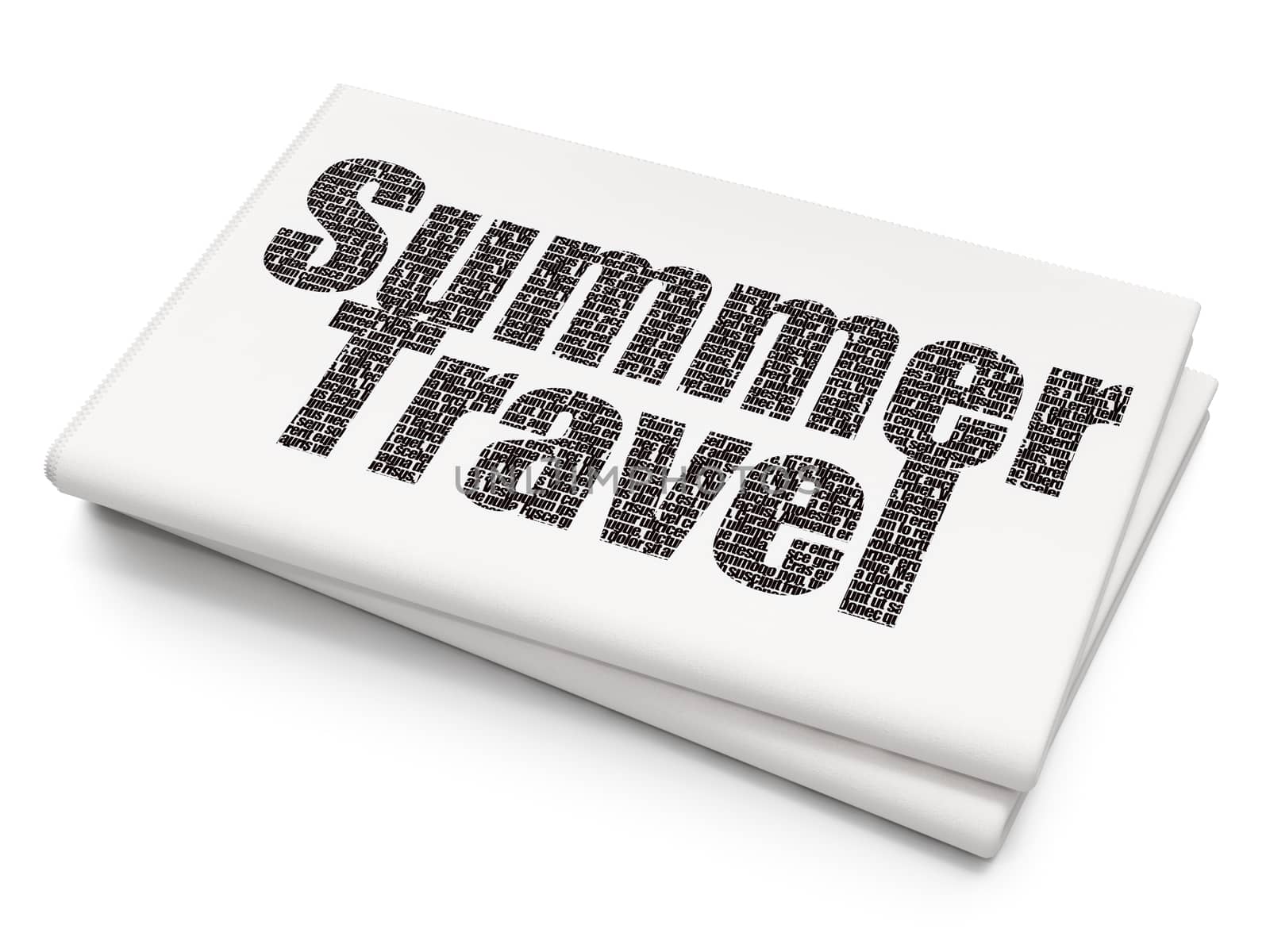 Vacation concept: Pixelated black text Summer Travel on Blank Newspaper background