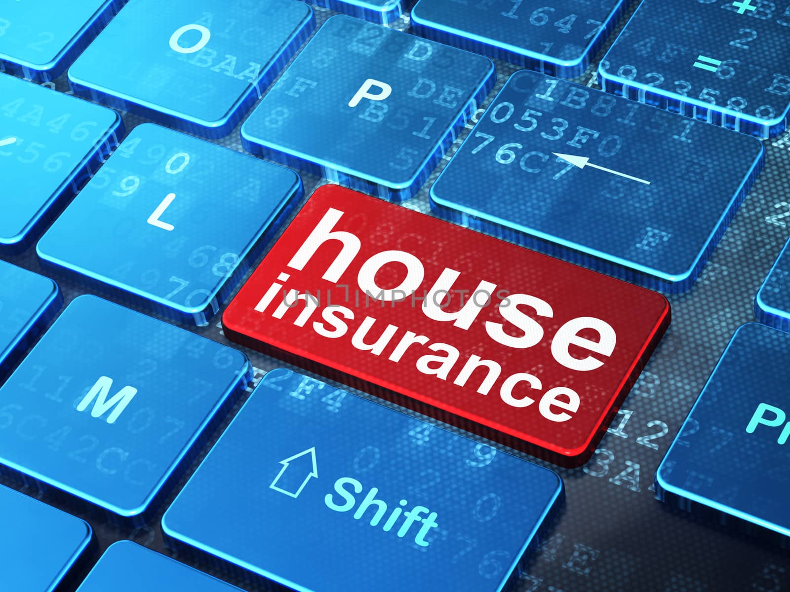 Insurance concept: computer keyboard with word House Insurance on enter button background, 3d render