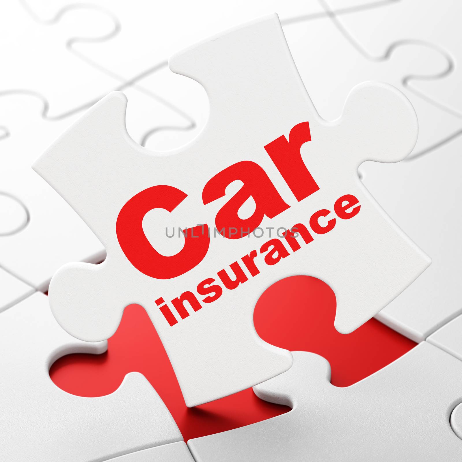 Insurance concept: Car Insurance on White puzzle pieces background, 3d render