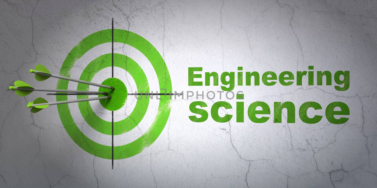 Success Science concept: arrows hitting the center of target, Green Engineering Science on wall background