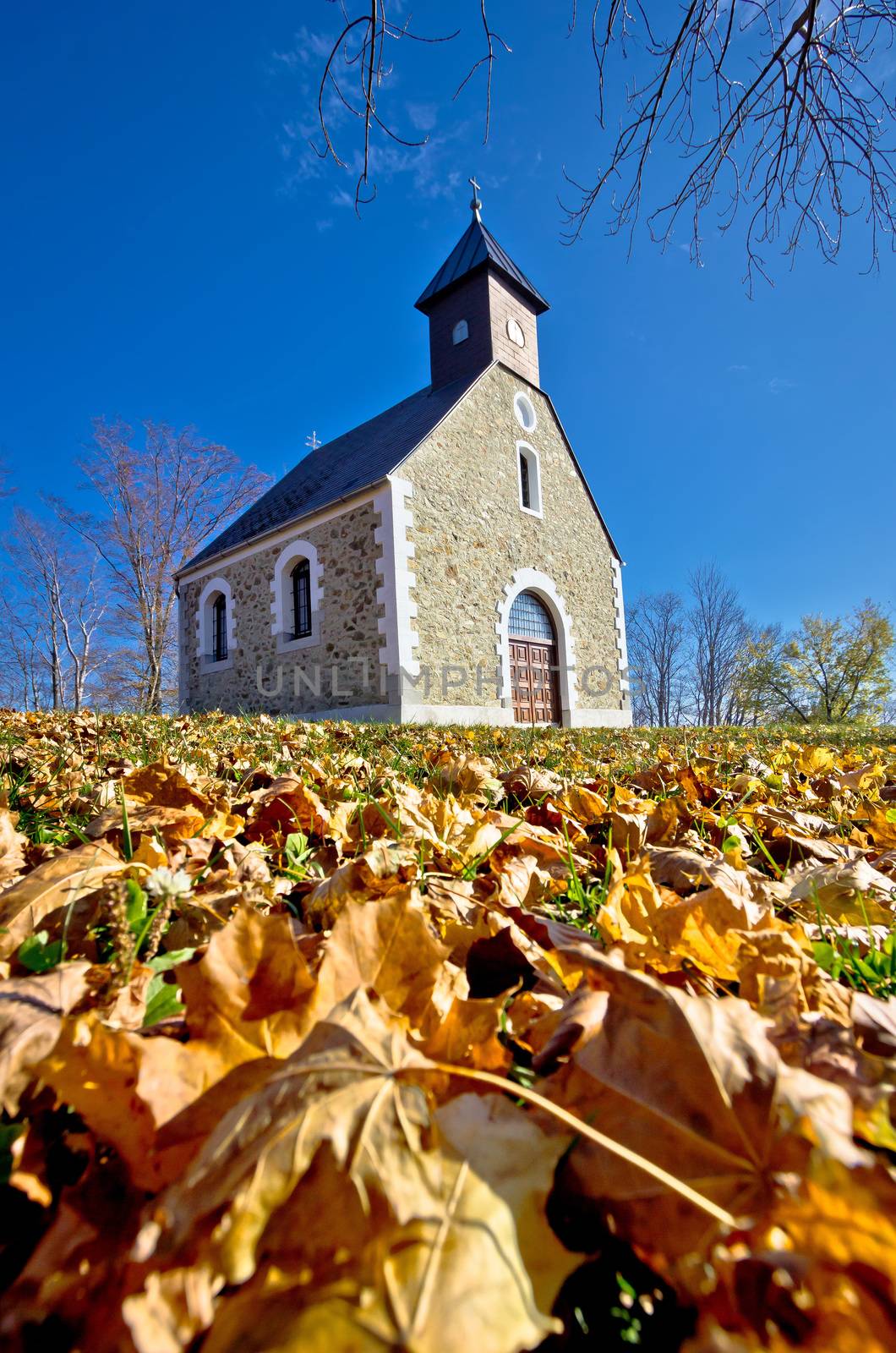 Chapel in autumn on Medvednica mountain above Zagreb, Croatia