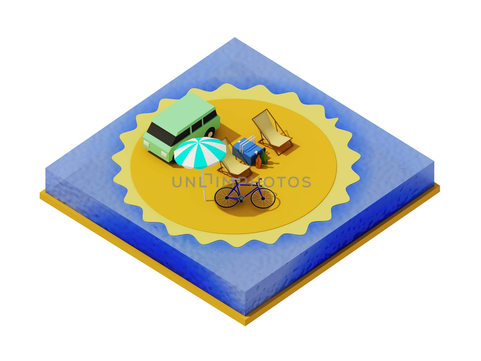 Isometric camping on the beach by teerawit