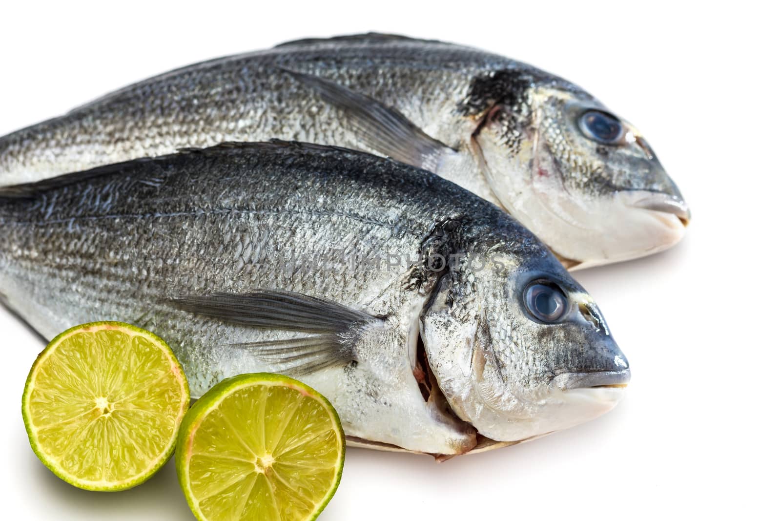 Bream fish with lime isolated on white background