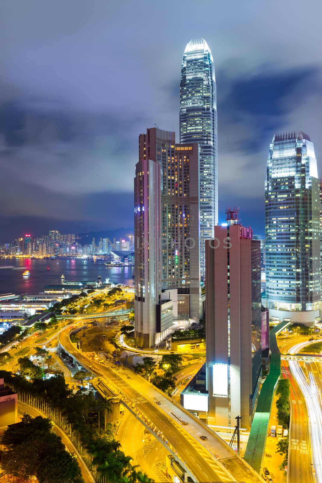 Financial district in Hong Kong at night