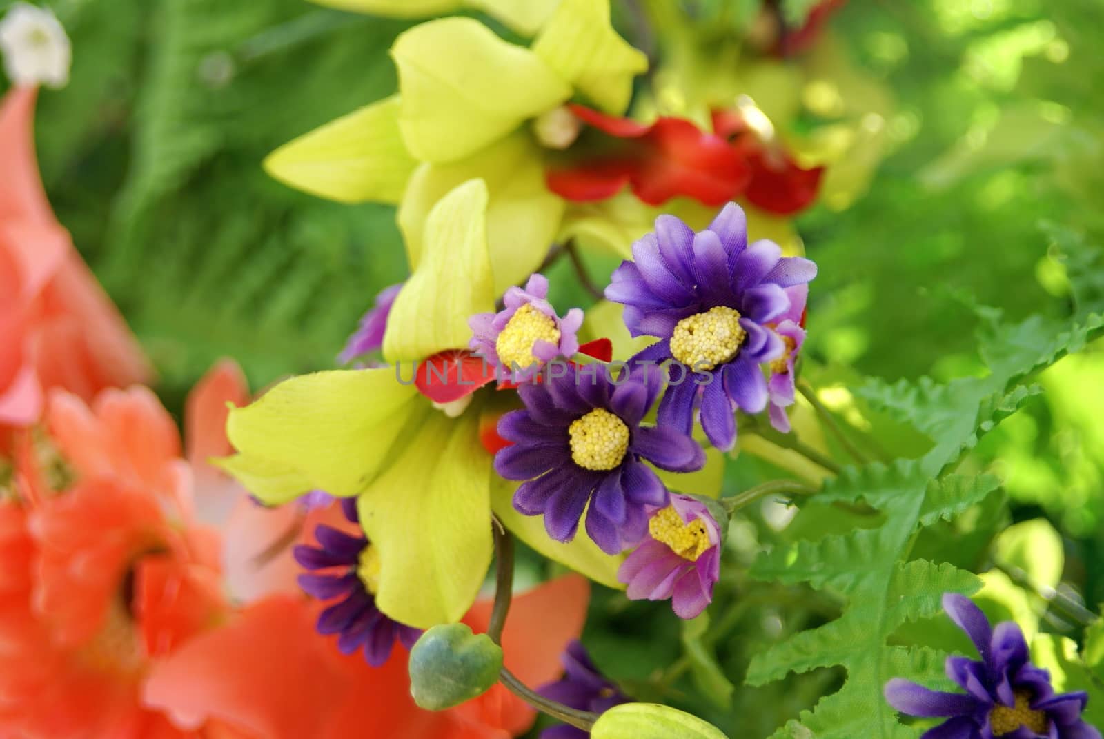 multicolor artificia flower on blur background