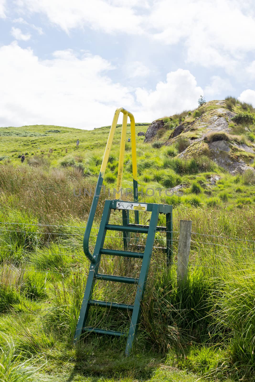 steps and handrail over a ditch for walkers on the kerry way in ireland