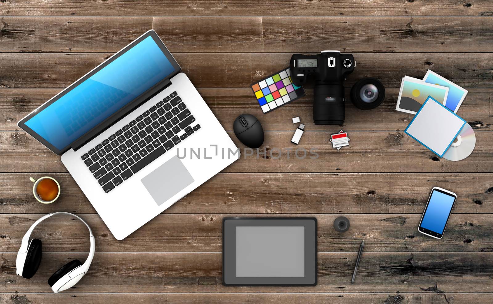 Home based business concept - Design of modern photographer workspace. 3D Render