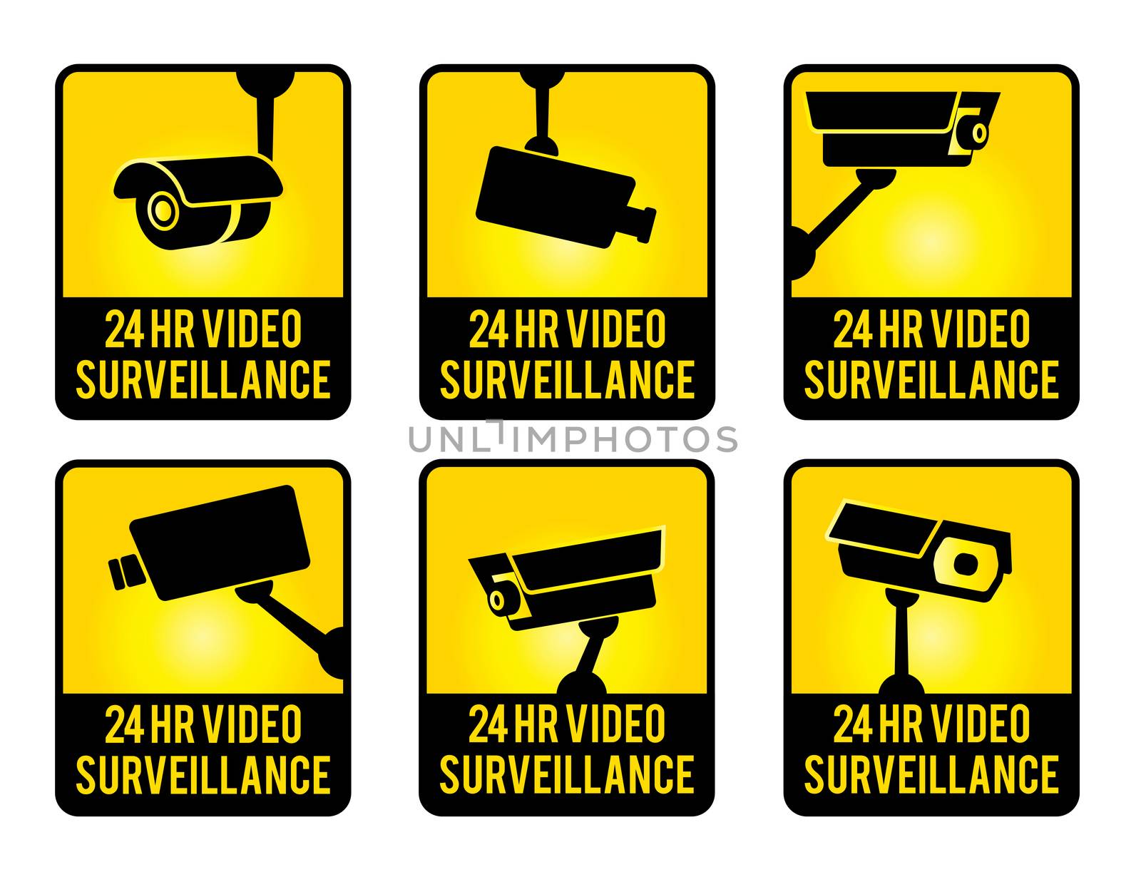 Warning set stickers for security video surveillance.