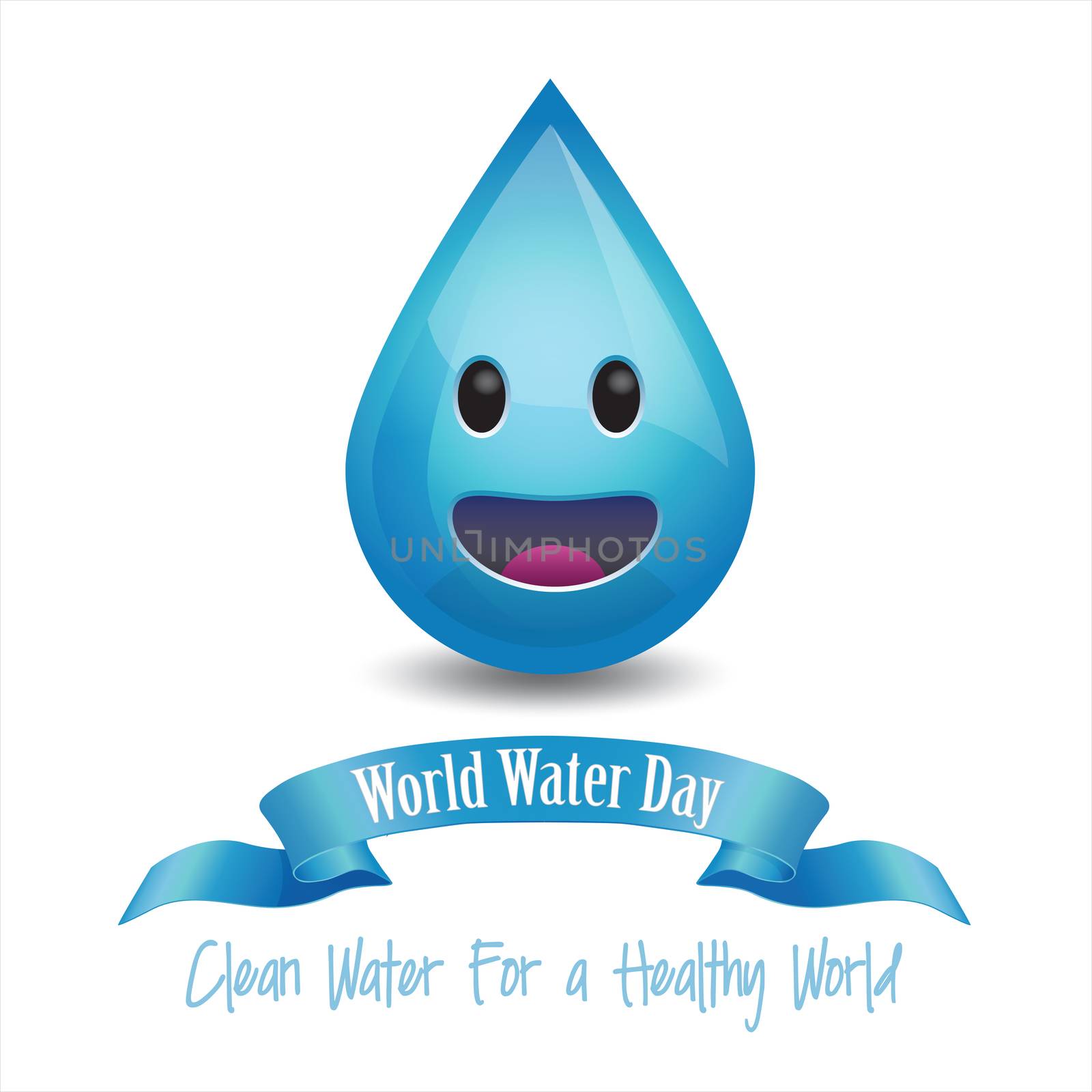 World Water Day Concept - Smiley water drop on white background.