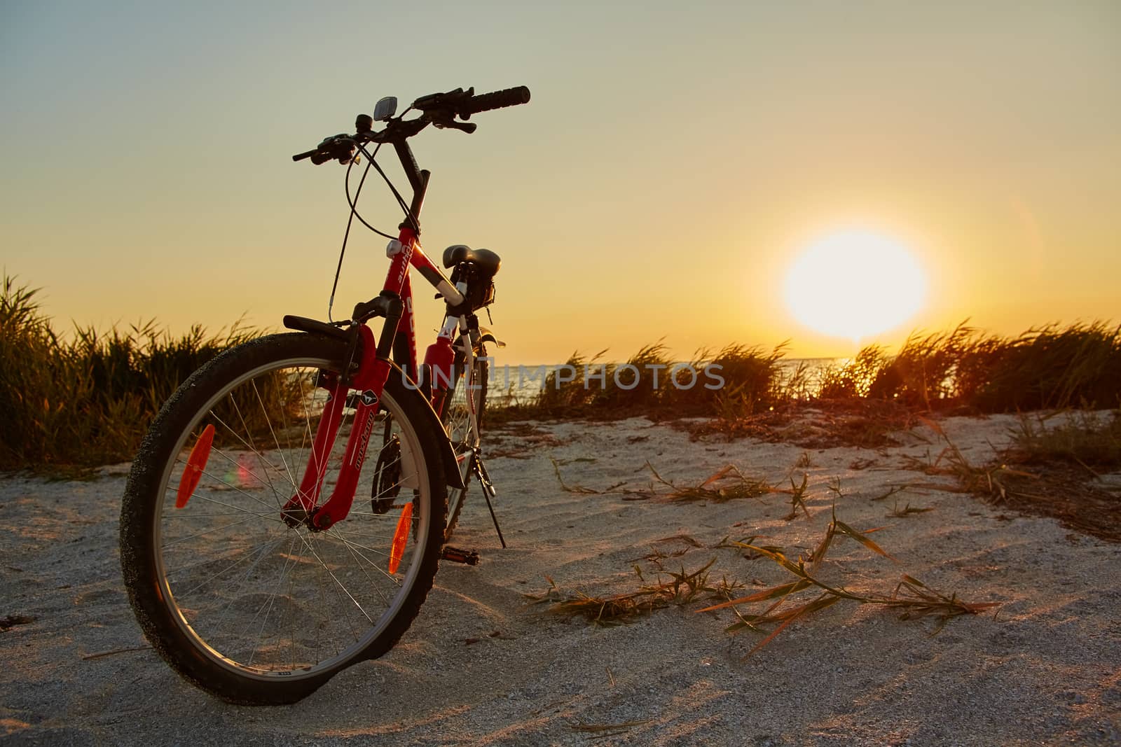 Bicycle at the beach on twilight time