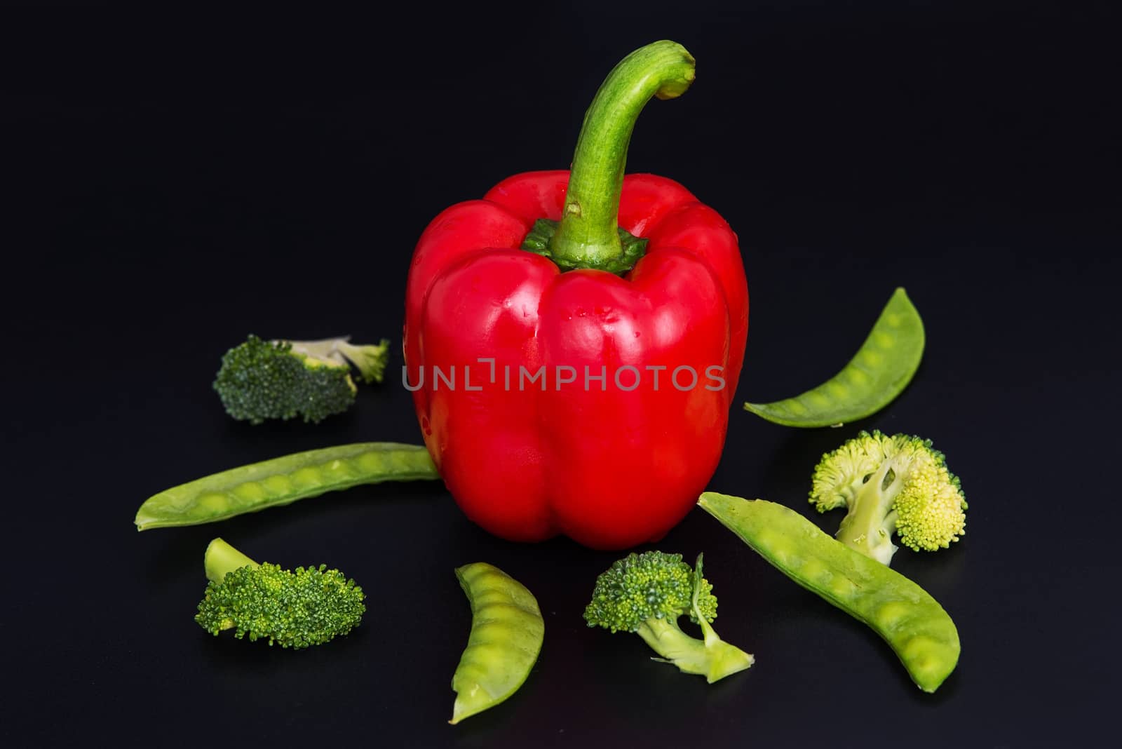 Red Sweet bell pepper (capsicum) and vegetable isolated on back background