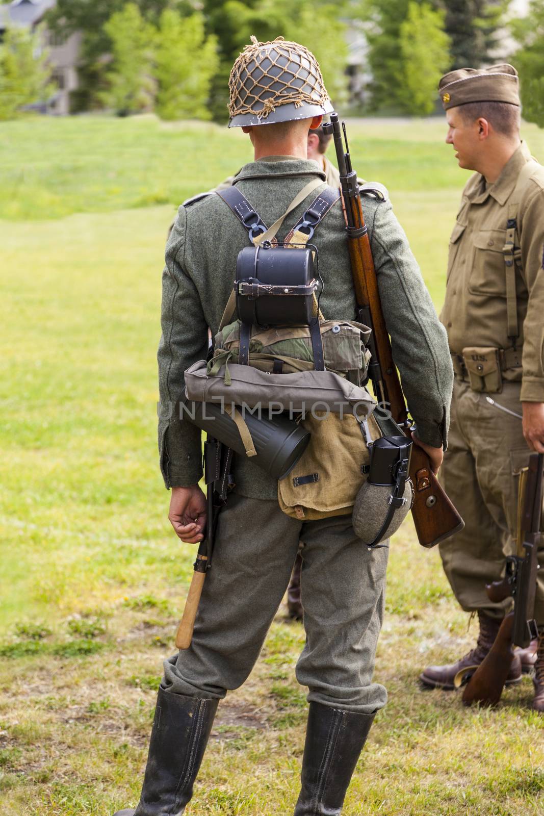 CALGARY CANADA JUN 13 2015: The Military Museum organized "Summer Skirmish" event where an unidentified soldier is seen in a historical Reenactment Battle.