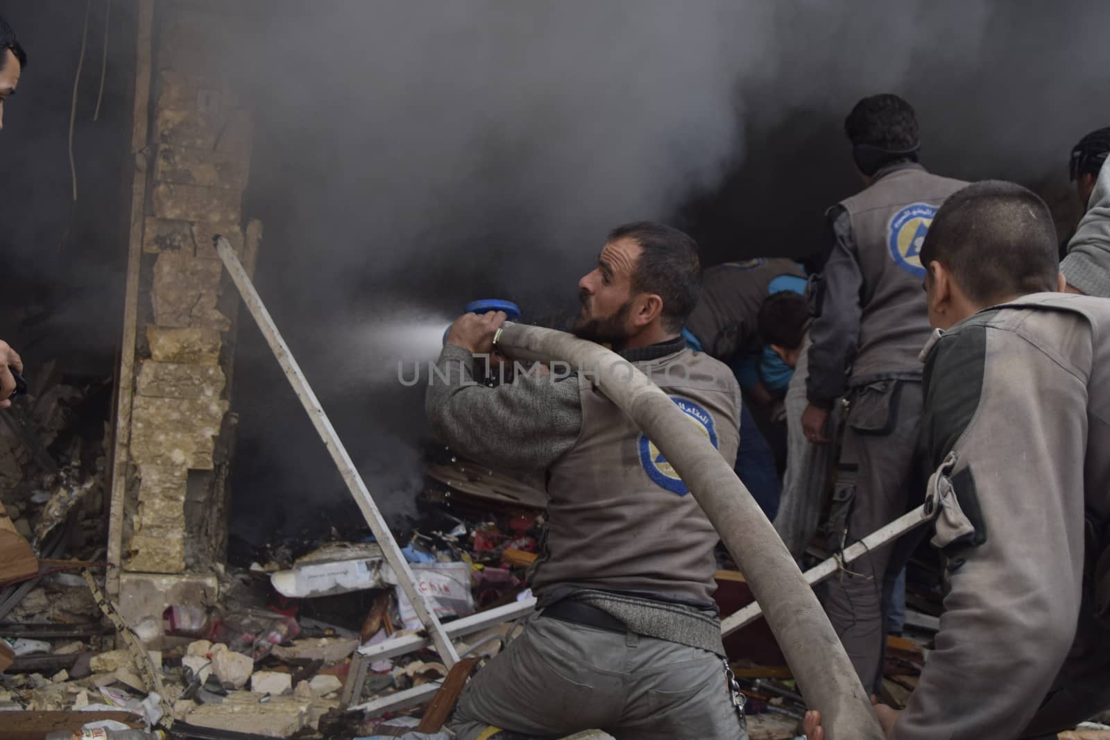 SYRIA, Duma: [WARNING: graphic images]  Warplanes target one of the main streets in the city of Duma, in the eastern Damascus region on November 7, 2015.  At least 10 people have been killed while dozens of people are wounded. 