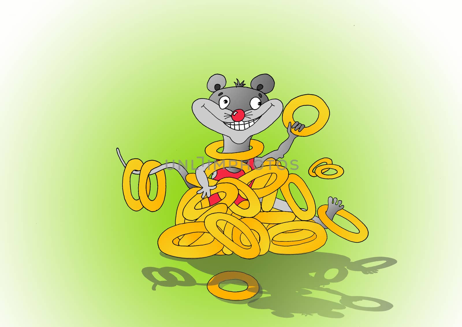 drawing joyful mouse that eats bagels