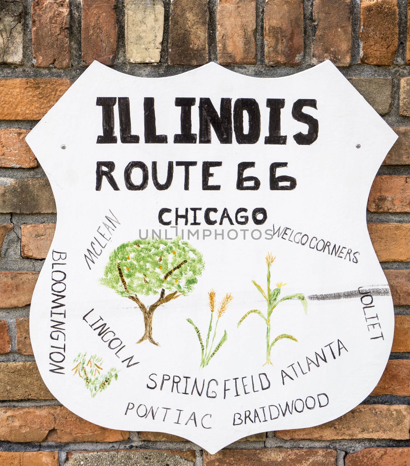 Route 66 wall sign showing the towns along the route in state At by brians101