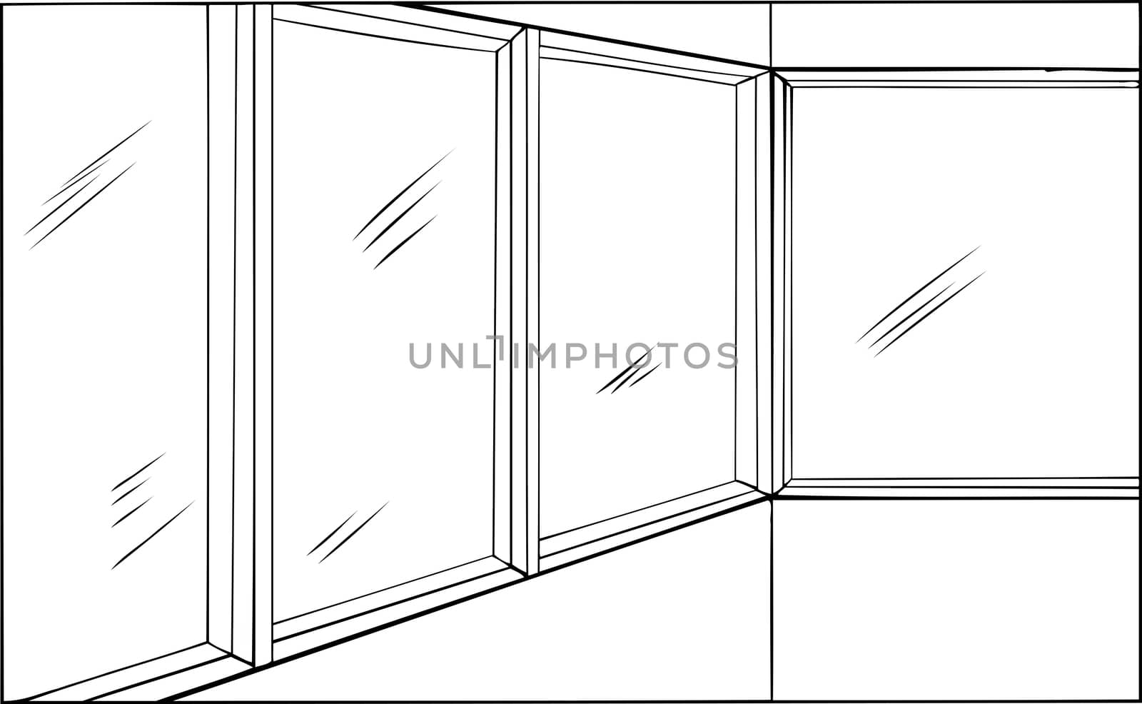 Outline cartoon of room with closed windows