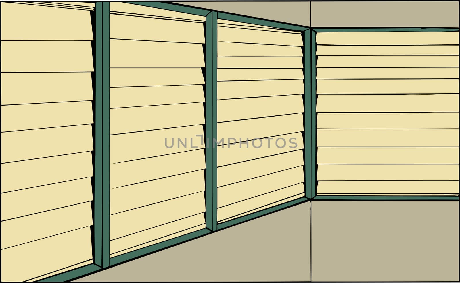 Cartoon of room with windows with closed blinds