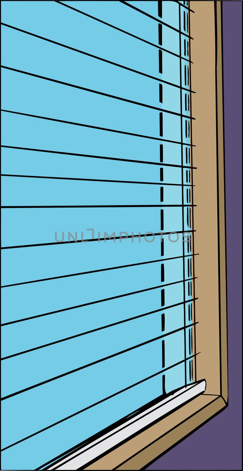 Cartoon close up of open blinds and window