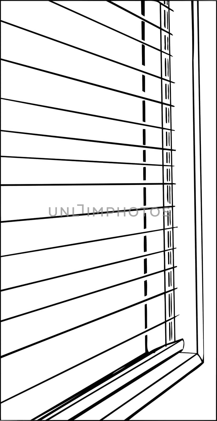 Outline close up of open blinds and window