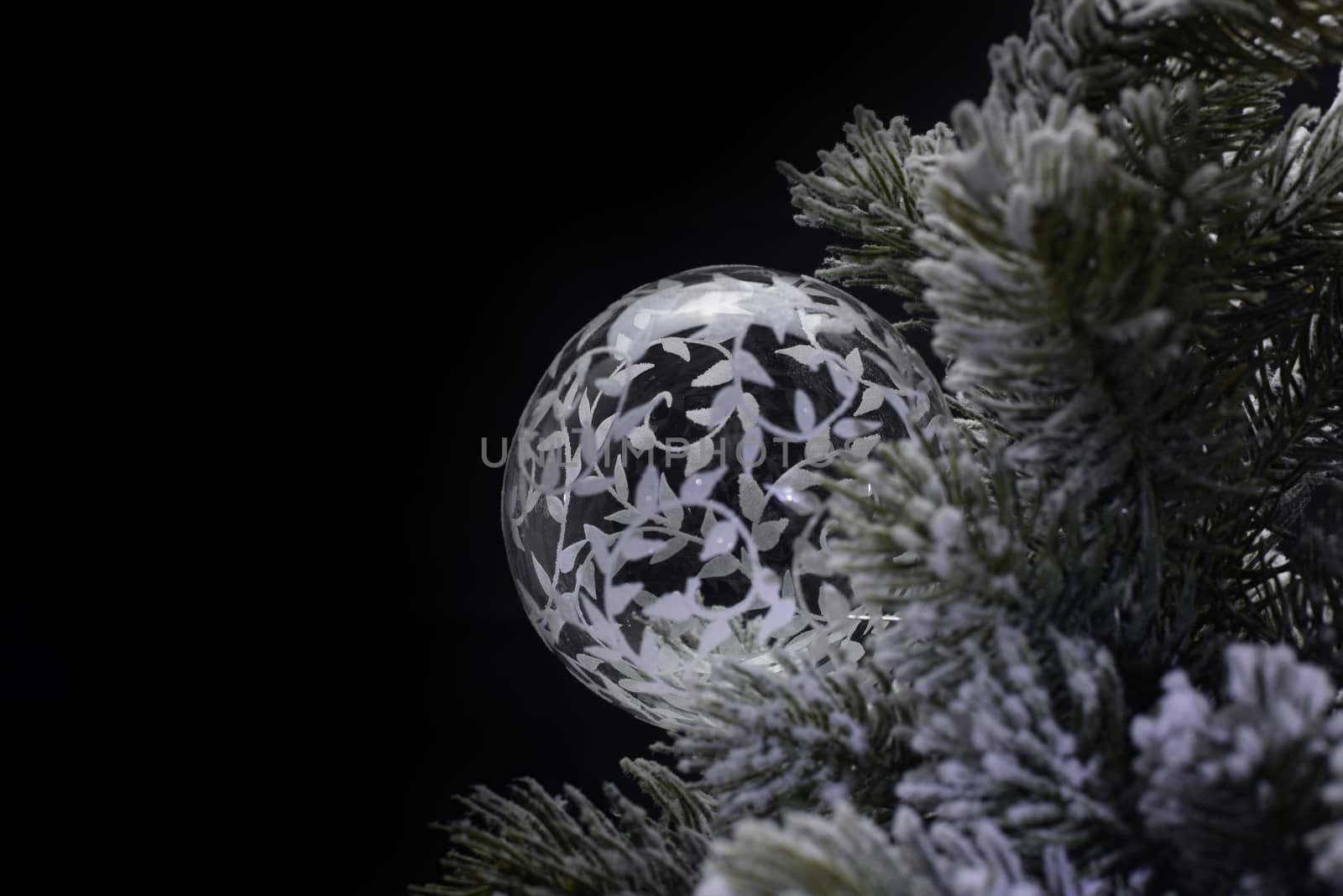 Christmas decoration with transparent Christmas tree ornaments