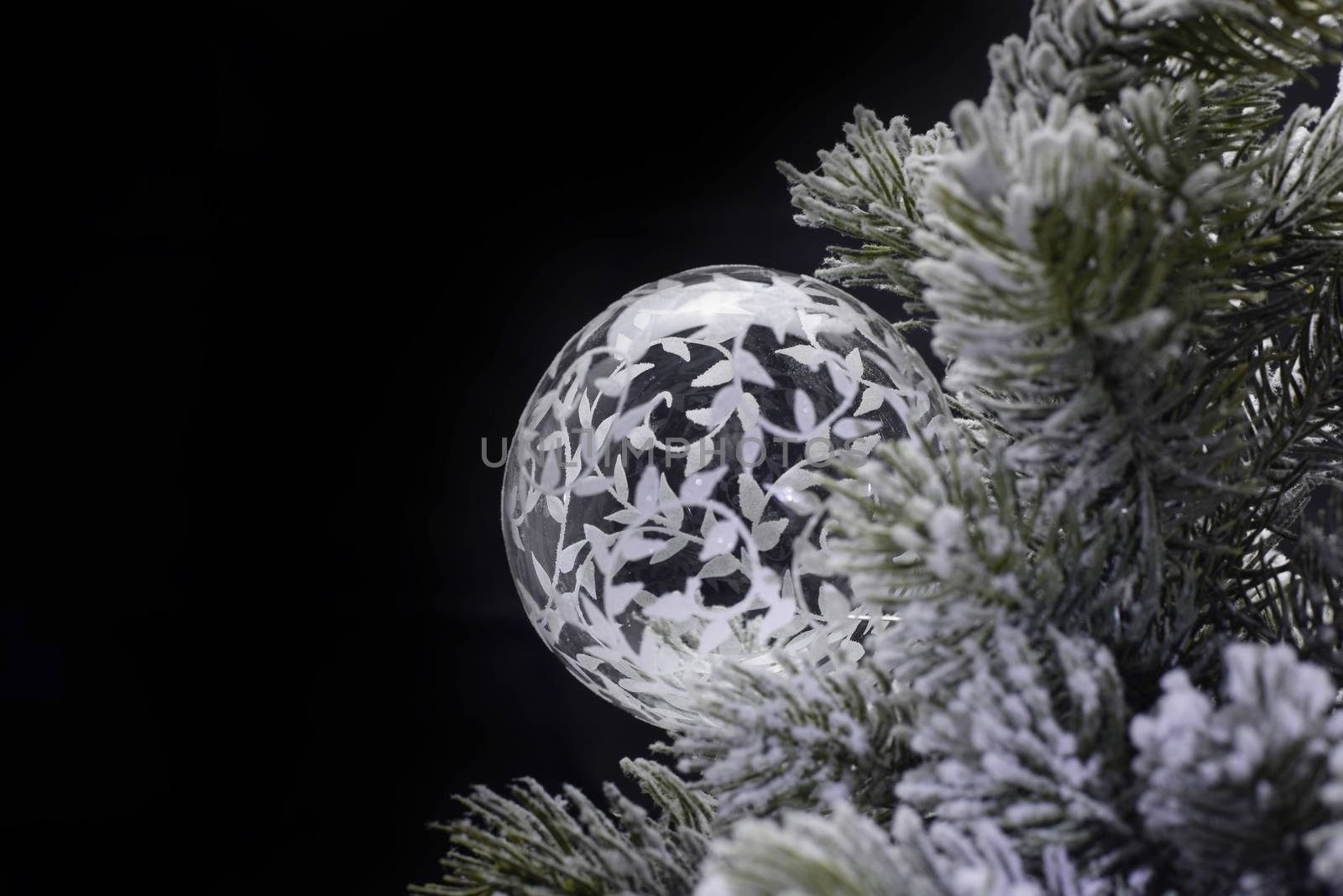 Christmas decoration with transparent Christmas tree ornaments