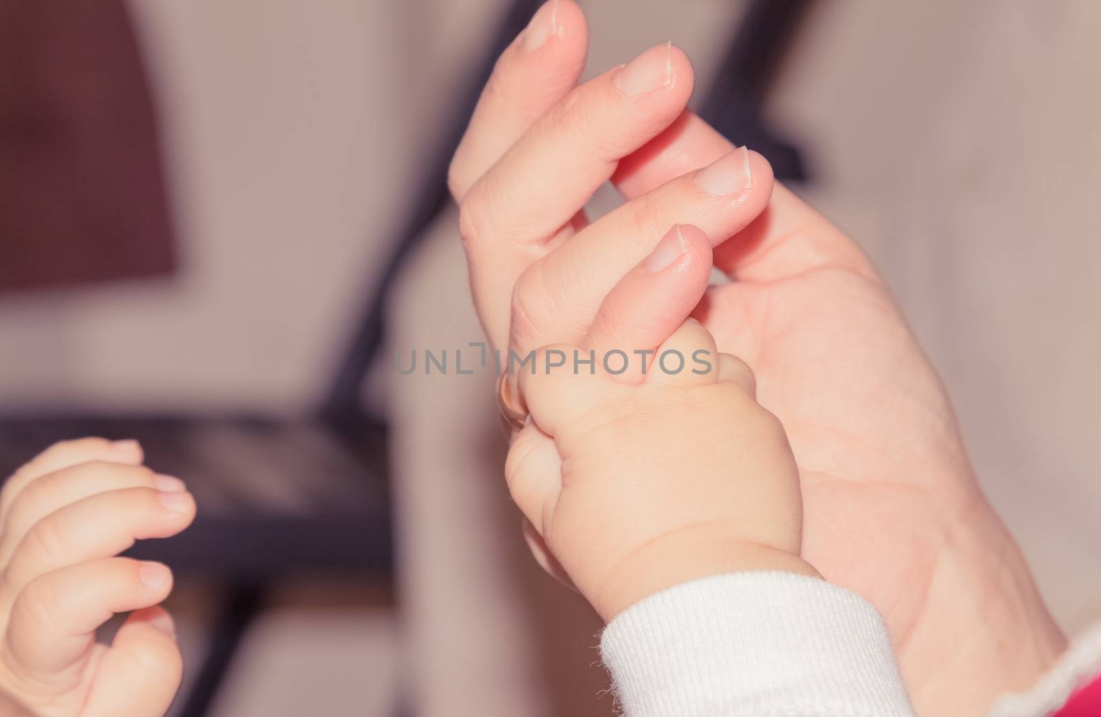 newborn baby hand holding adult finger, maternity concept, love image beautiful family