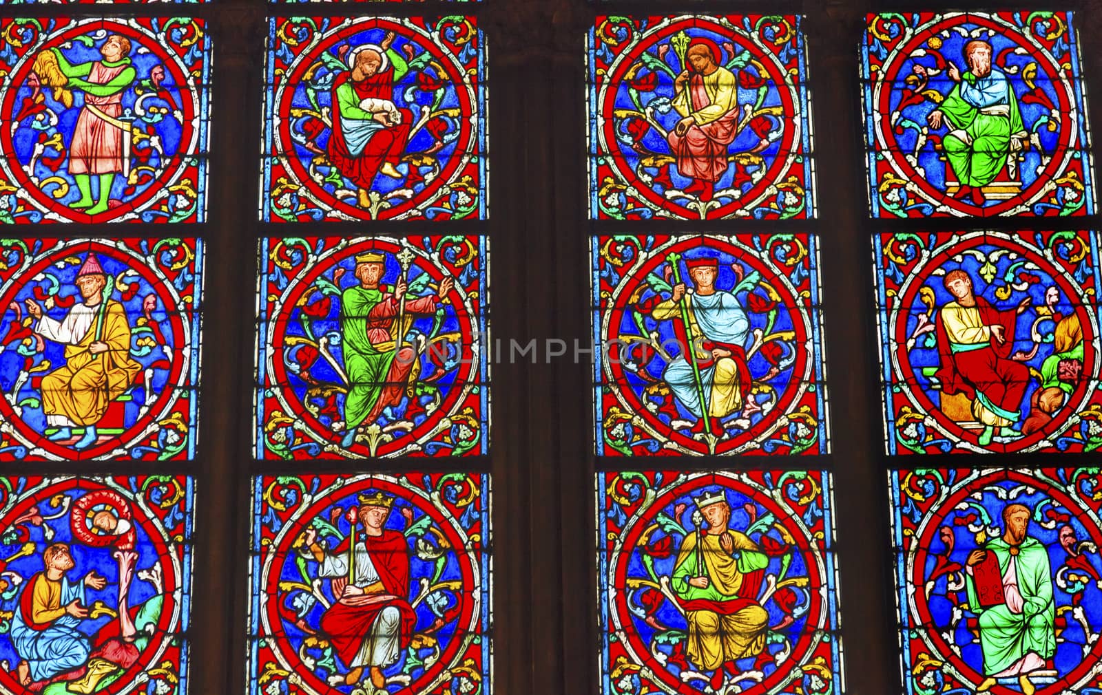 Kings Jesus Christ Stained Glass Notre Dame Cathedral Paris France.  Notre Dame was built between 1163 and 1250AD.  
