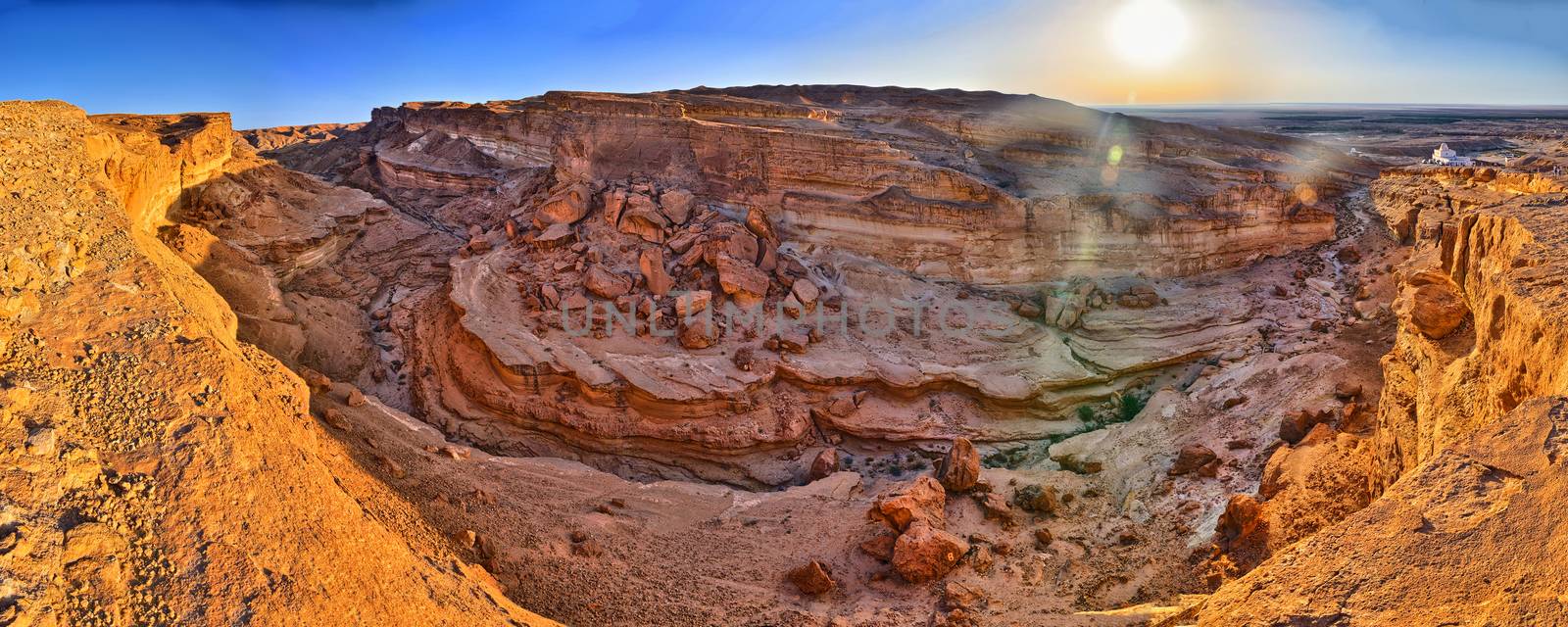 Tamerza canyon or Star Wars canyon, Sahara desert, Tunisia, Africa, HDR Panorama