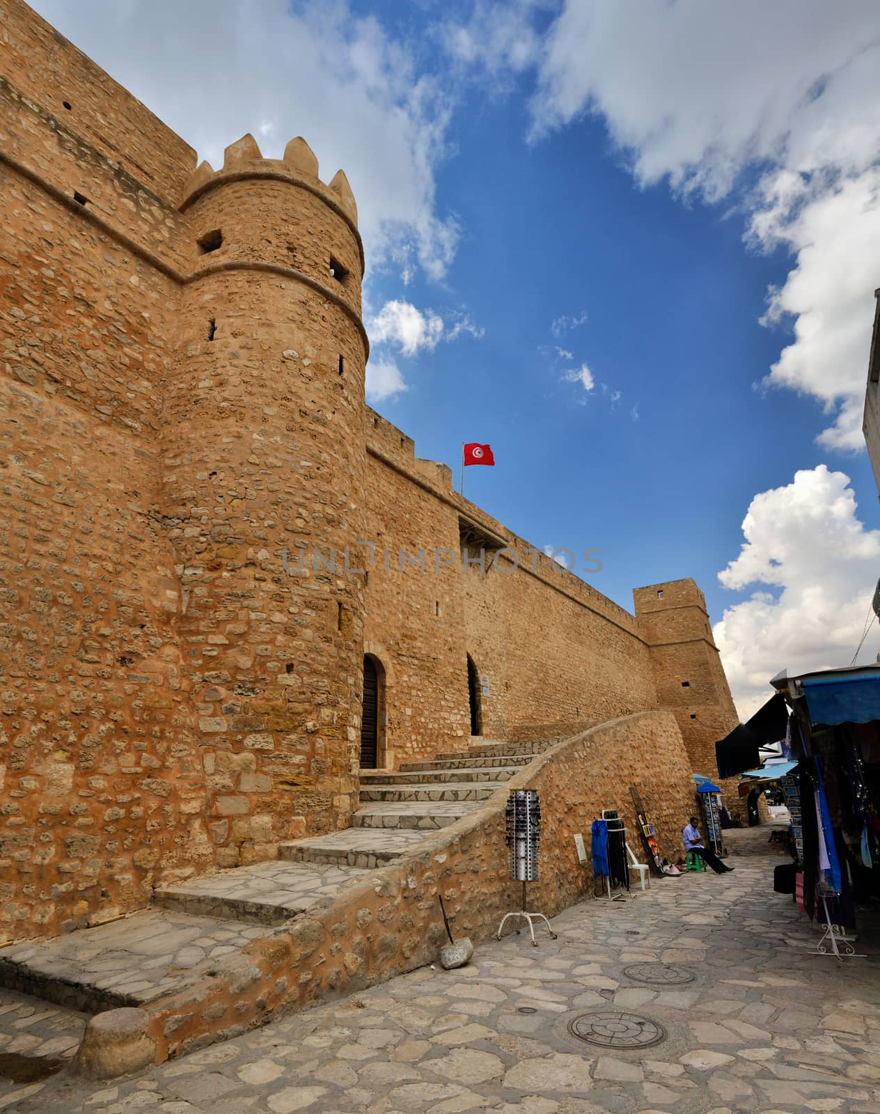 HAMMAMET, TUNISIA - OCT 2014: Wall of ancient Medina on October 6, 2014 in Hammamet, Tunisia