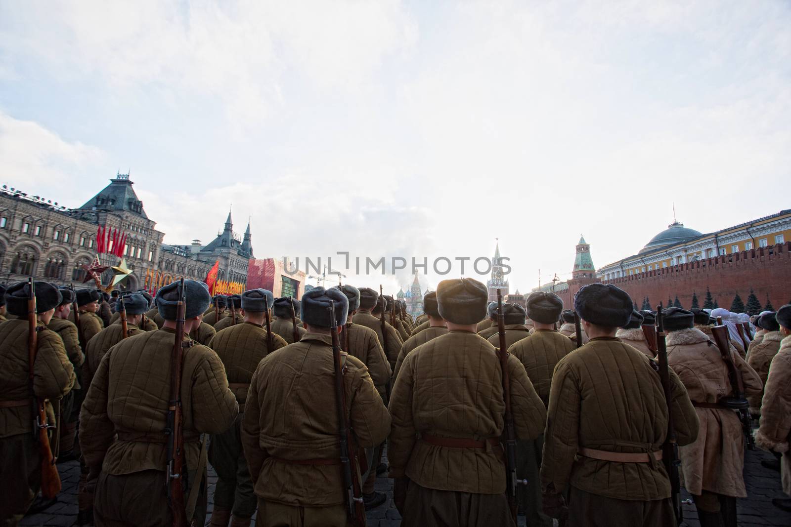 RUSSIA, Moscow: Several thousand servicemen march across the Red Square in commemoration of the historical 1941 military parade in Moscow, Russia, on November 7, 2015. 